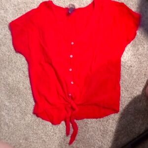 Red Button up summer blouse